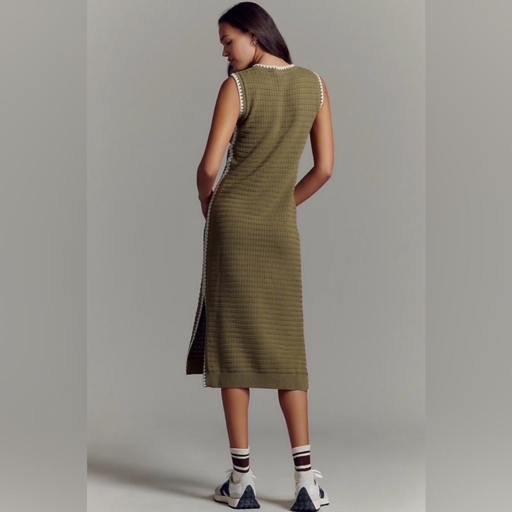 Varley Dwight Olive Green Knit Maxi Dress with White Trim - Picture 10 of 10